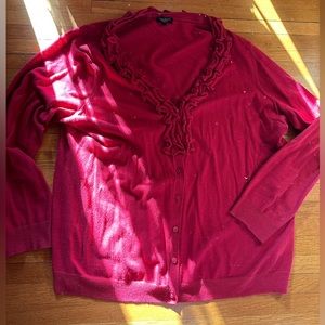 Crimson Ruffle Talbots Cardigan, 1X